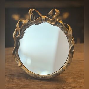 Gold Bow Accent Round Mirror with bow stand ✨🎀 6” x 8”